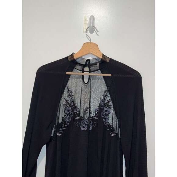 Free People Black Sheer Lace Long Sleeve Saheli Embroidered Mesh Top Women's S Y - Picture 3 of 10